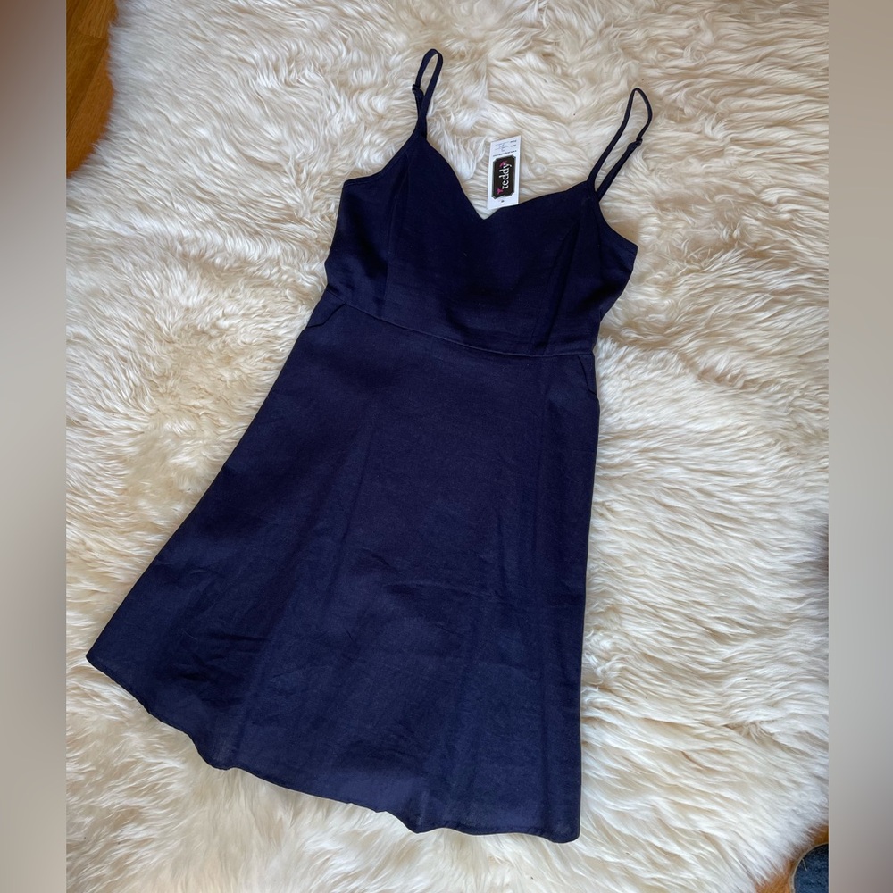 Alythea linen cocktail dress, small, navy